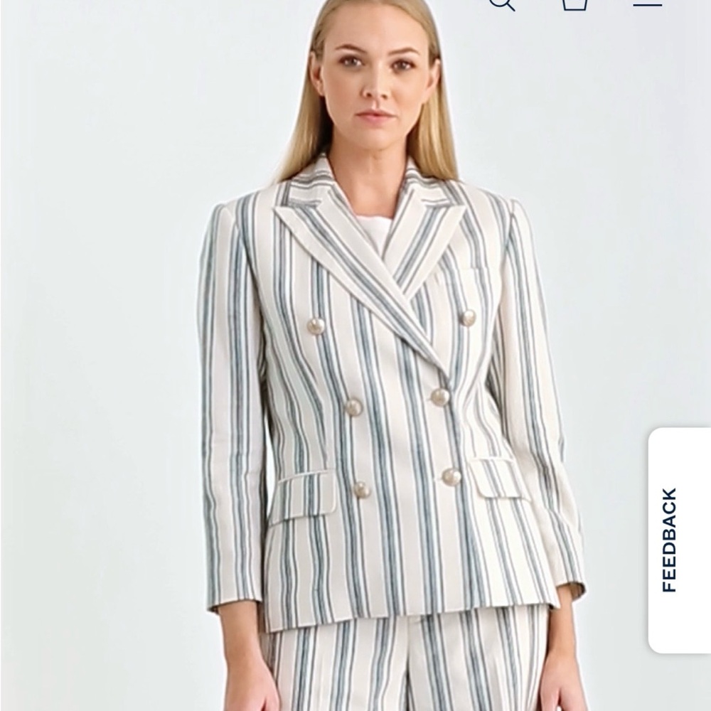 Ralph Lauren suit blazer pants white blue stripes suit